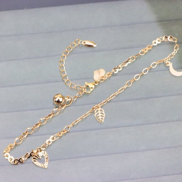 "Rose Gold Anklet with Heart, Leaf & Moon Charms, XPAL1046 - Picture 9 of 12